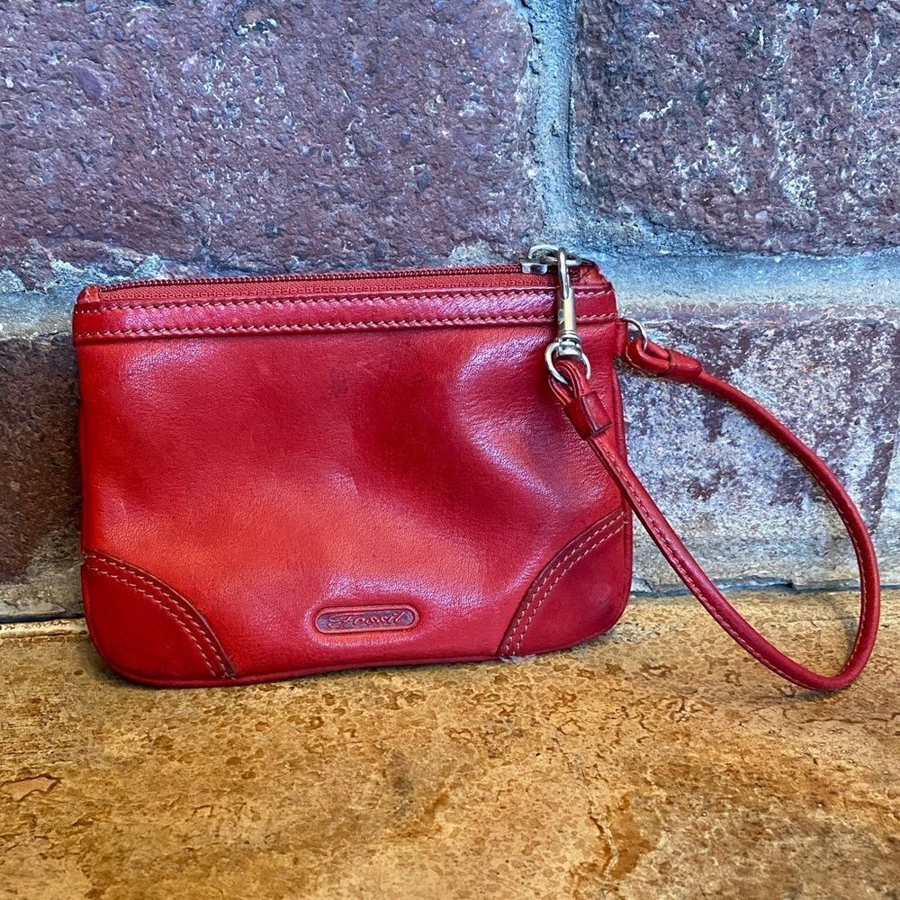 Vintage Fossil Fire Engine Red leather mini clutch‎ wristlet - Picture 7 of 7